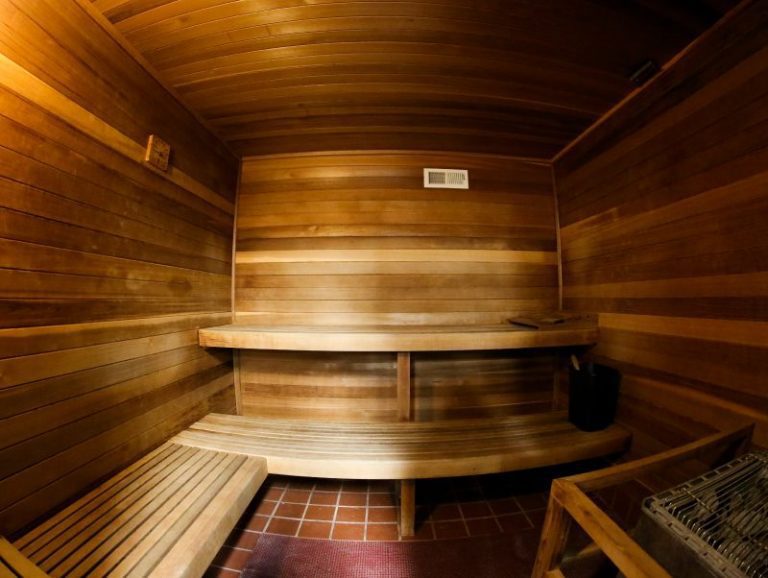 Picture of the inside of a sauna.